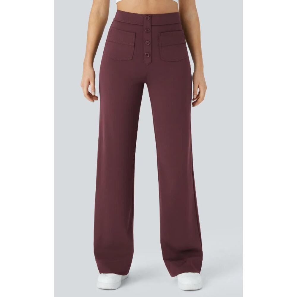 Halara High Waisted Straight Leg Casual Pants Red Large NWT